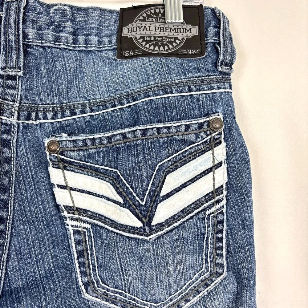 Royal Premium Jeans Men's 31x30‎ Straight Leg Distressed Embroidered Pockets
